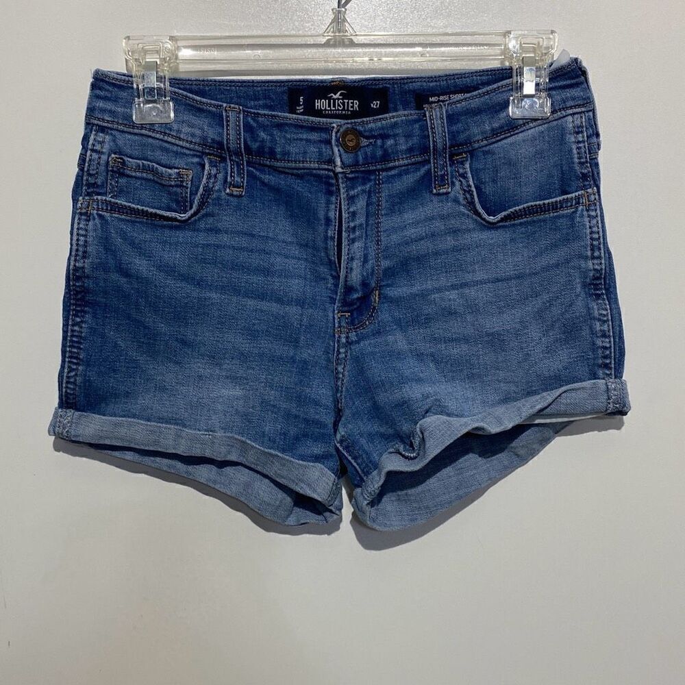 Hollister‎ Womens Mid-Rise Advanced Stretch Cuffed Denim Shorts Blue 5 27